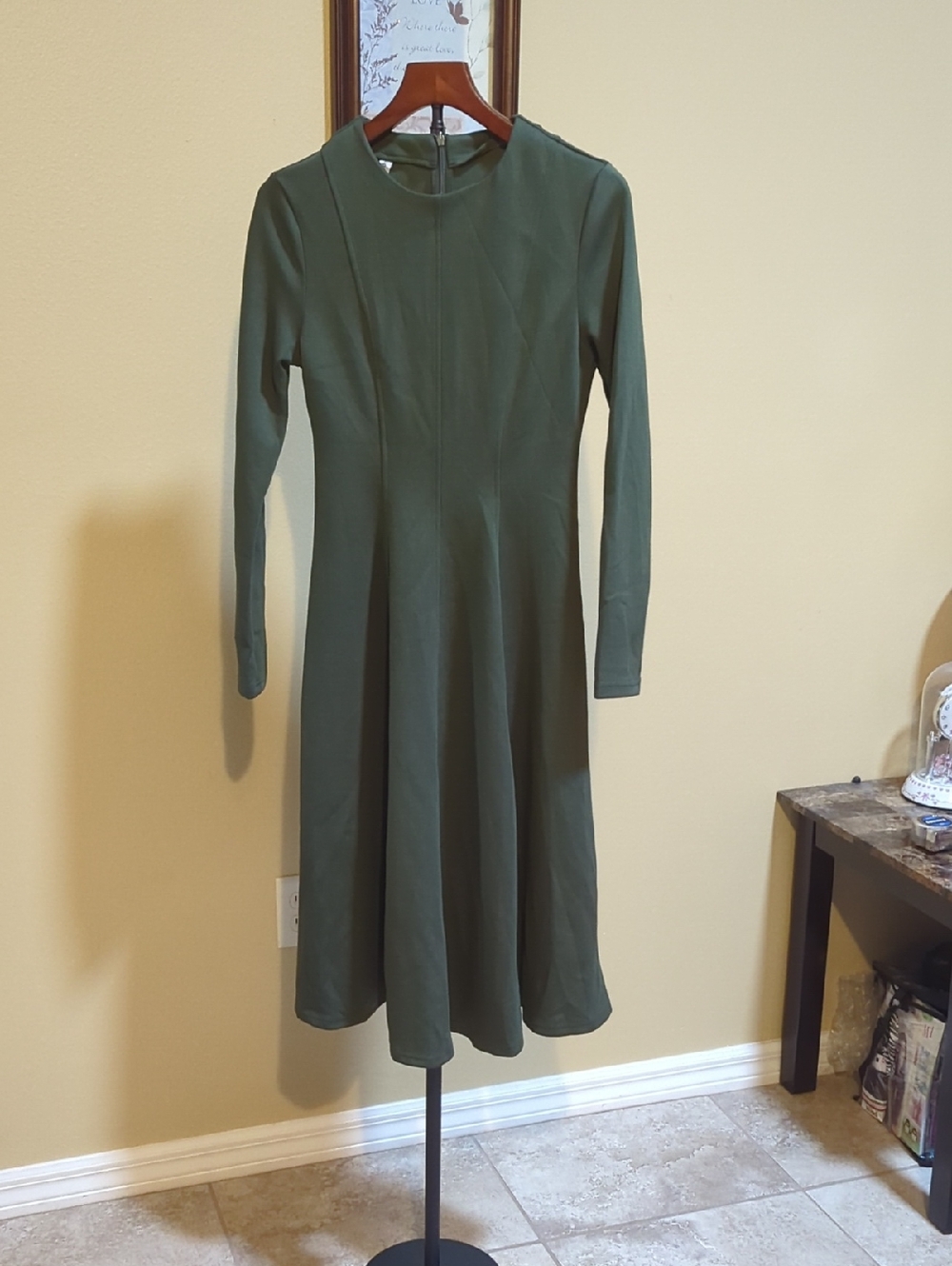 Prettygarden Long-Sleeve Dark Green A-Line Dress